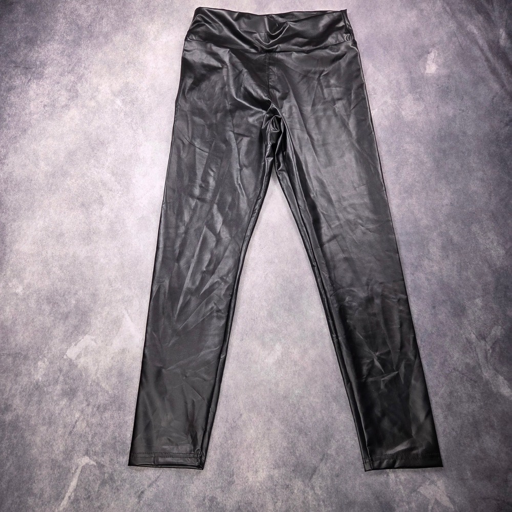 Unbranded Faux Leather Leggings Women L Black Shiny High Waist Biker Edgy